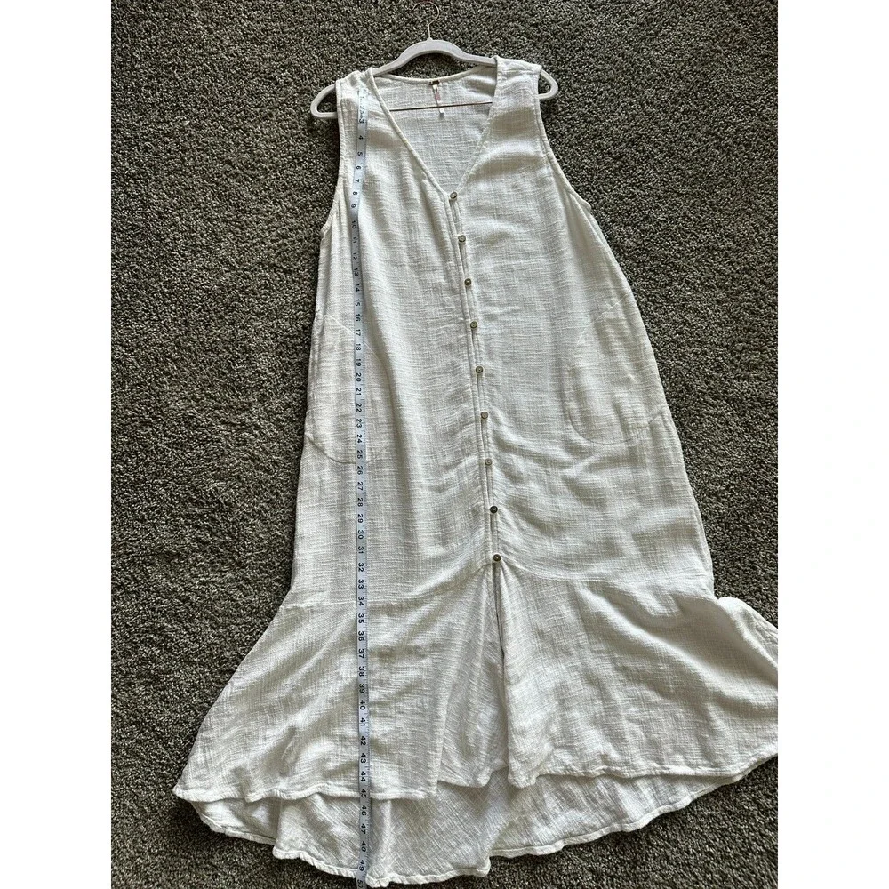 Free People White Cotton Button Front Maxi Dress Sleeveless Size Medium Boho